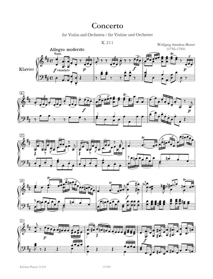 Mozart: Concerto No. 2 in D K211 (Violin and Piano) (EP2193F)