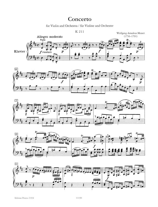 Mozart: Concerto No. 2 in D K211 (Violin and Piano) (EP2193F)
