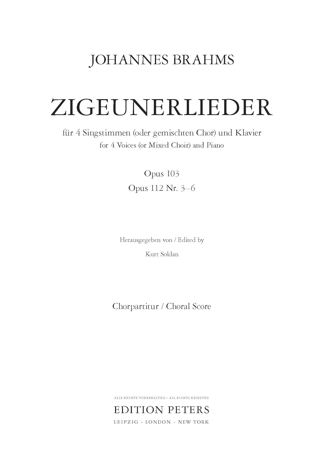 Brahms: Zigeunerlieder (Choral Score) (EP3913-CHP)