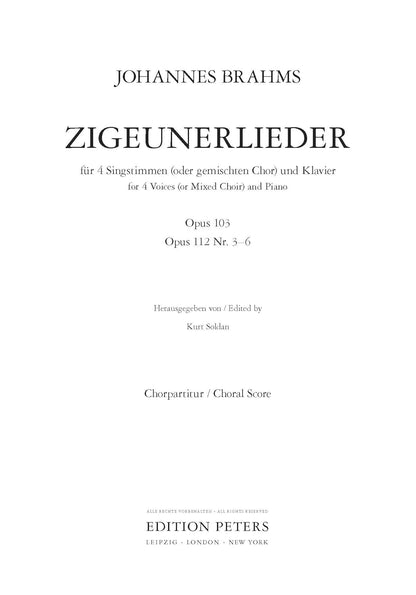 Brahms: Zigeunerlieder (Choral Score) (EP3913-CHP)