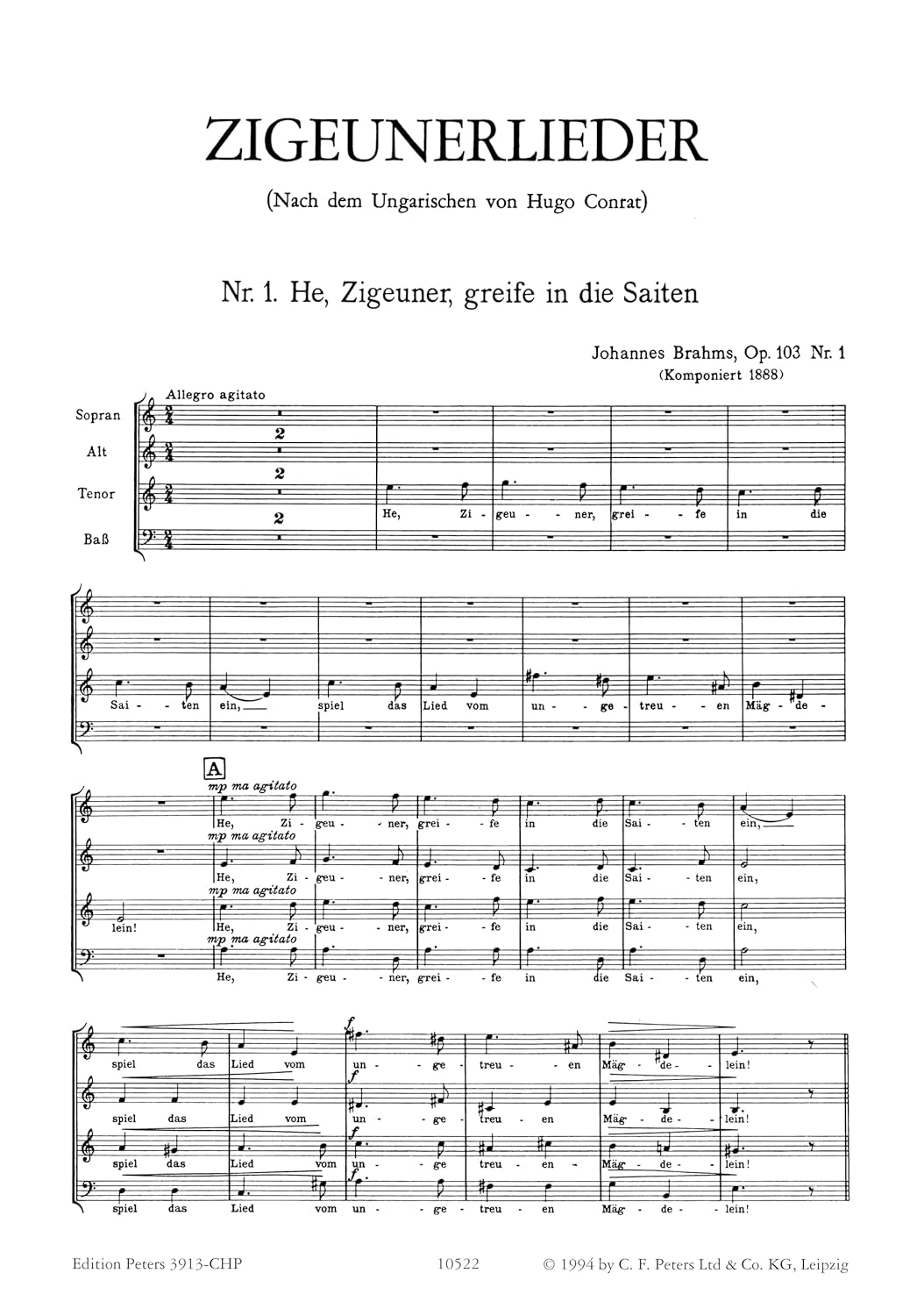 Brahms: Zigeunerlieder (Choral Score) (EP3913-CHP)