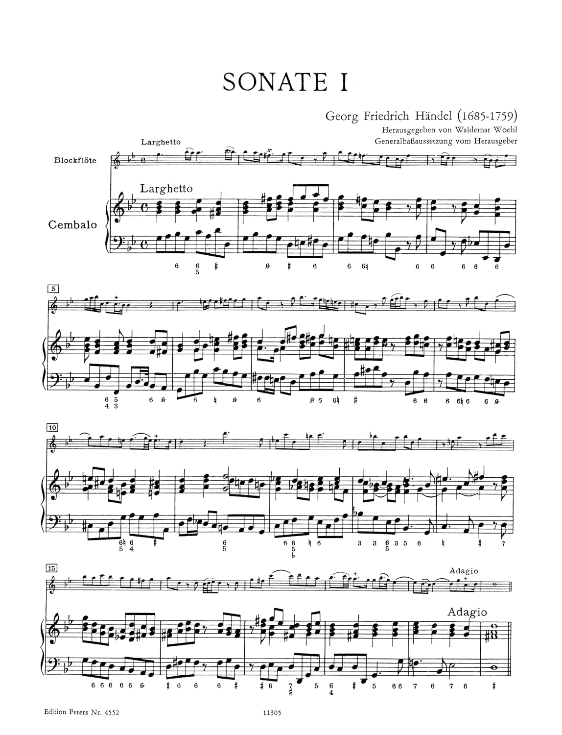 Handel: 4 Sonatas (Recorder (or Violin) and Basso Continuo) (EP4552)