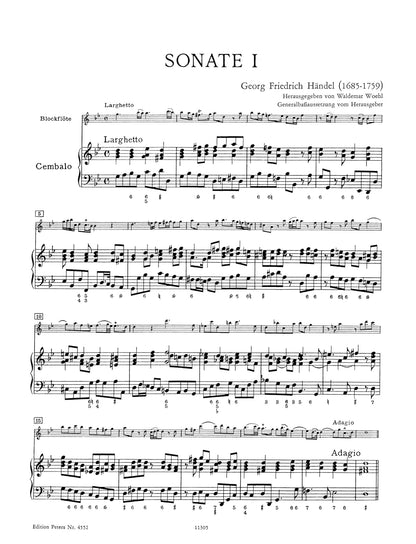 Handel: 4 Sonatas (Recorder (or Violin) and Basso Continuo) (EP4552)