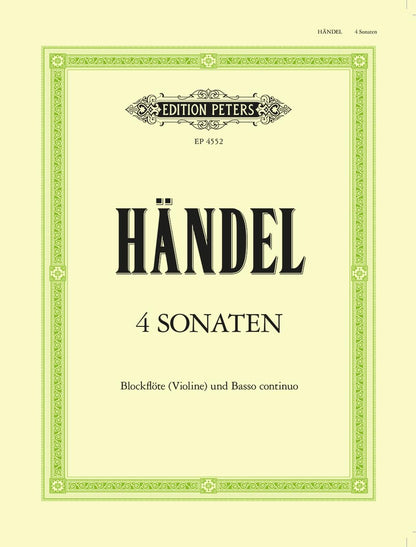 Handel: 4 Sonatas (Recorder (or Violin) and Basso Continuo) (EP4552)