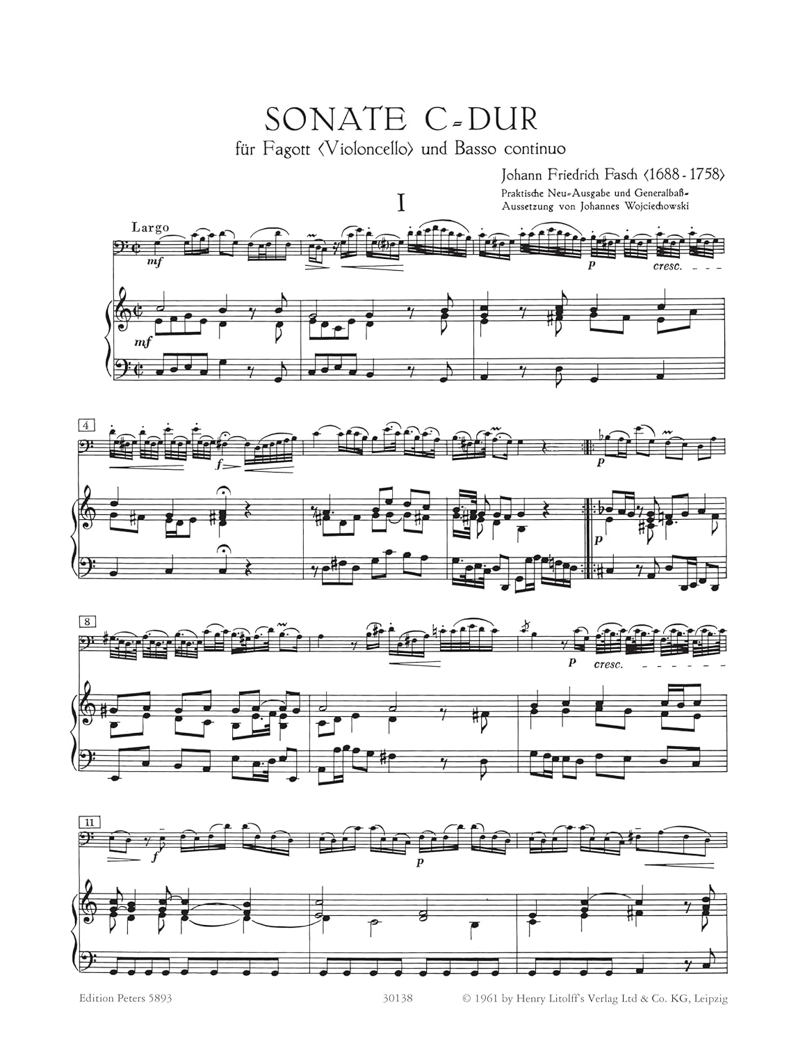 Fasch: Sonata C Major(Harpsichord or Piano and Viola da Gamba or Cello) (EP5893)