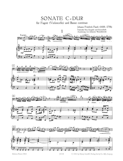 Fasch: Sonata C Major(Harpsichord or Piano and Viola da Gamba or Cello) (EP5893)