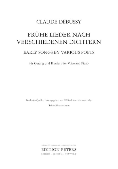 Debussy: Early Songs (1876-85) by various poets (Voice and Piano) (EP9244)