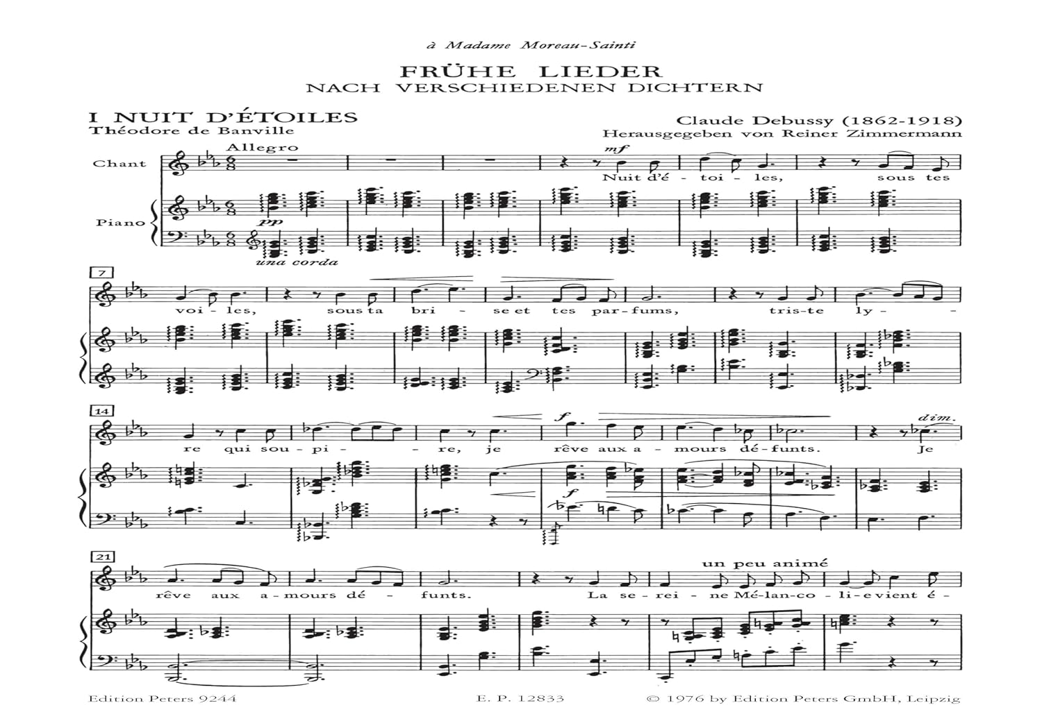 Debussy: Early Songs (1876-85) by various poets (Voice and Piano) (EP9244)