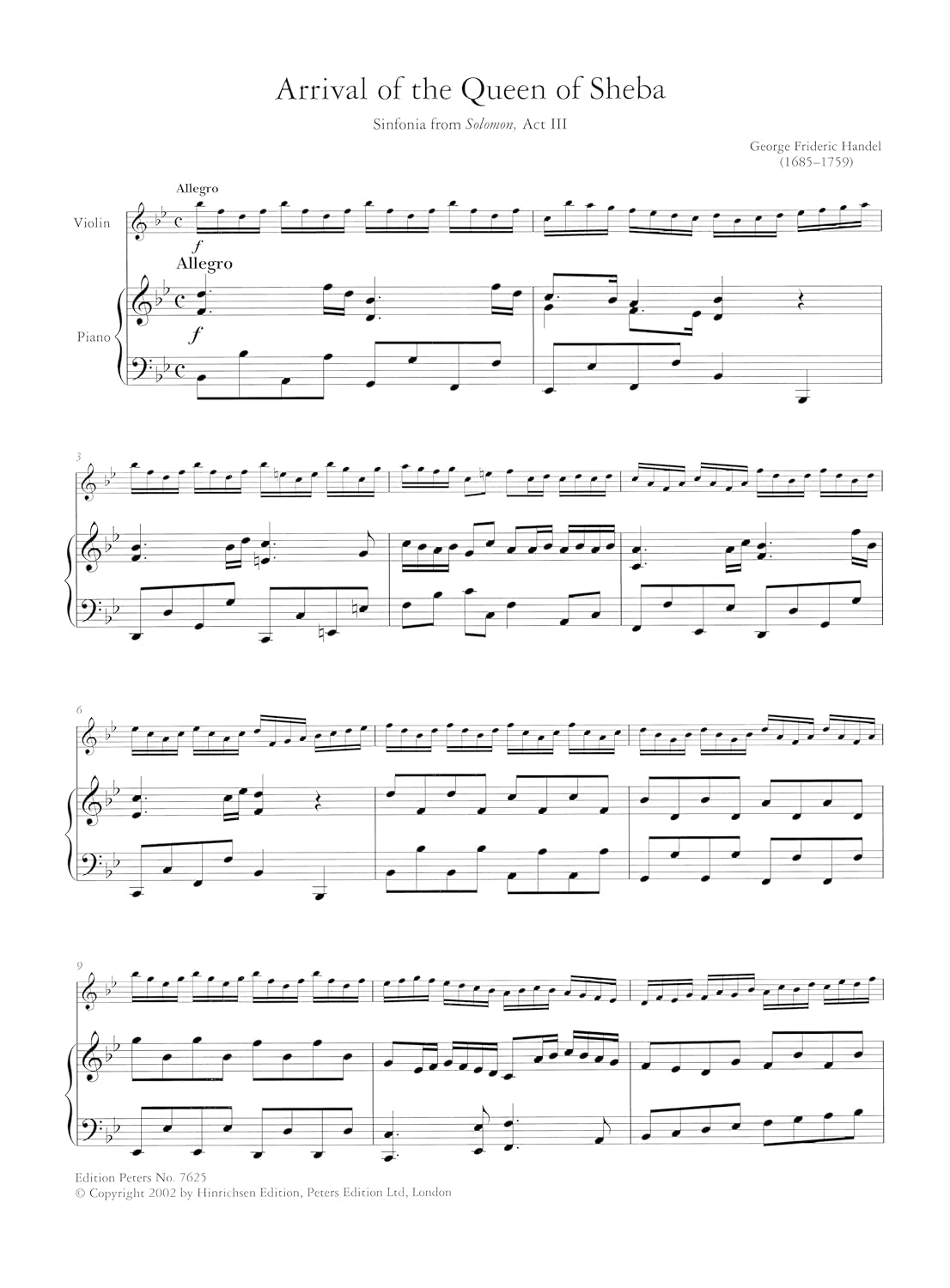 Handel: Arrival of the Queen of Sheba (Violin and Piano) (EP7625)