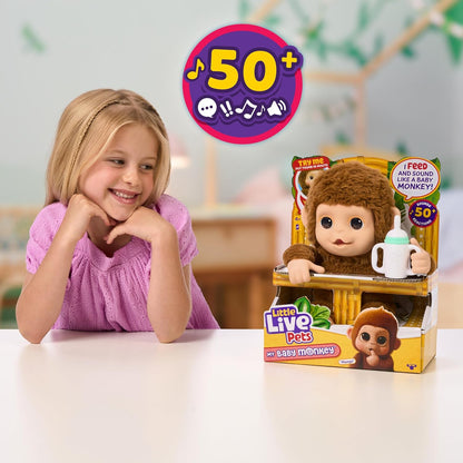 Little Live Pets - My Baby Monkey Mango - Interactief Aapje - Speelgoed aap - Interactief Pluche - Interactieve Knuffel - Verzorgen en spelen