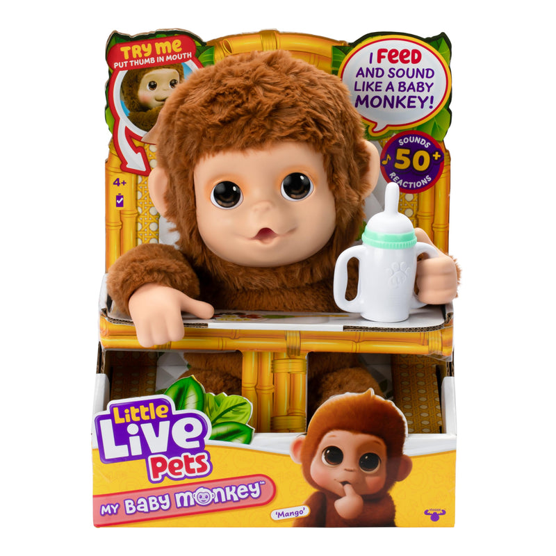 Little Live Pets - My Baby Monkey Mango - Interactief Aapje - Speelgoed aap - Interactief Pluche - Interactieve Knuffel - Verzorgen en spelen
