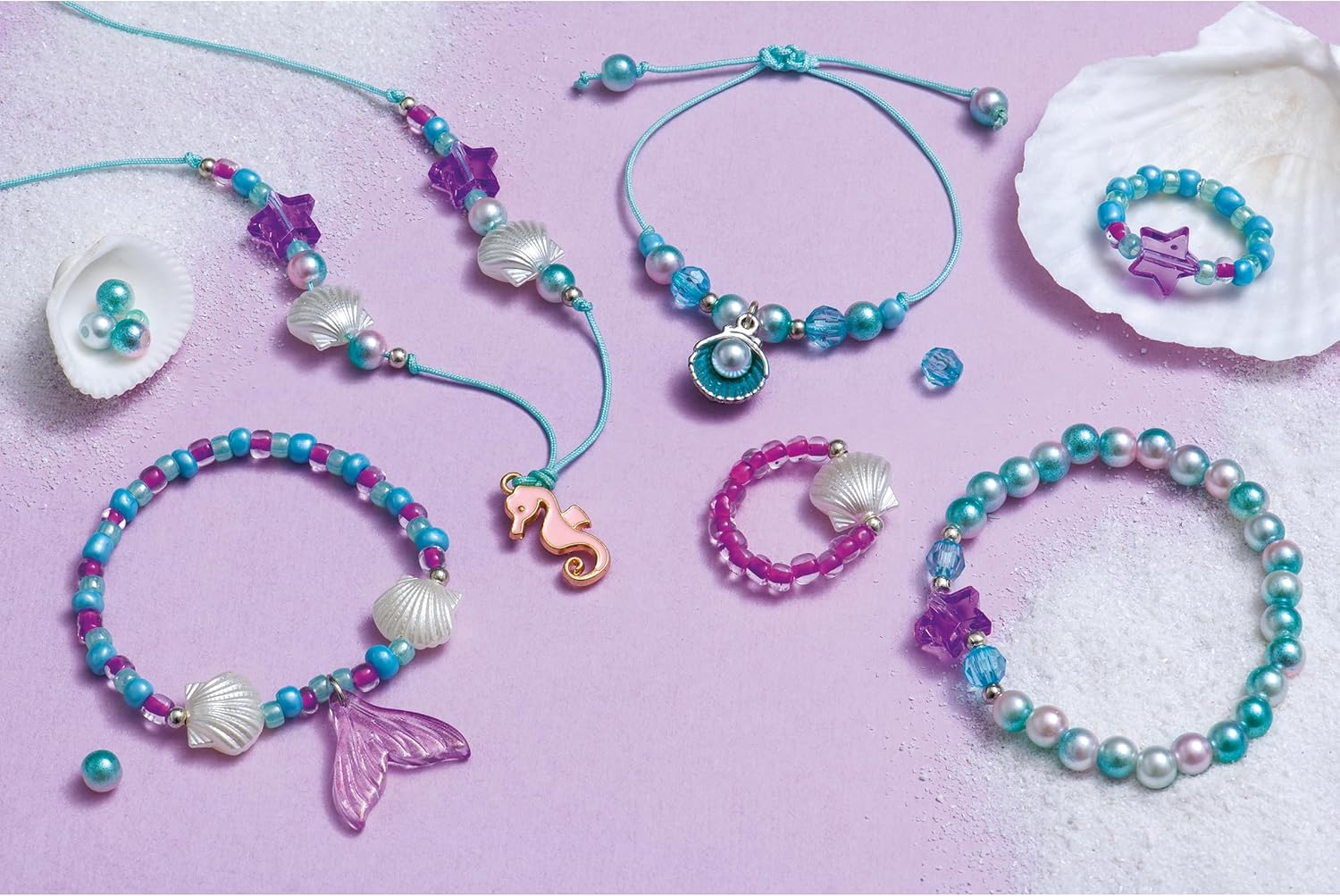 Janod - 6 sieraden om te maken - Zeemeerminnenthema - de sieradenworkshops - creatieve vrijetijdsset voor kinderen - fijne motoriek en concentratie leren - vanaf 6 jaar - J09126