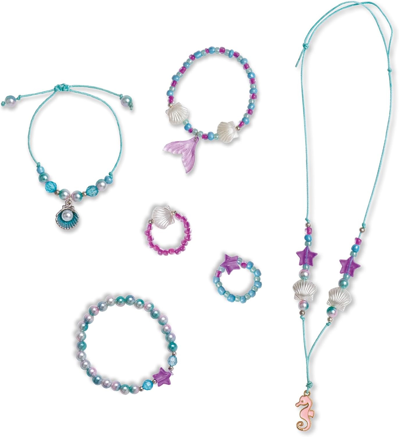 Janod - 6 sieraden om te maken - Zeemeerminnenthema - de sieradenworkshops - creatieve vrijetijdsset voor kinderen - fijne motoriek en concentratie leren - vanaf 6 jaar - J09126