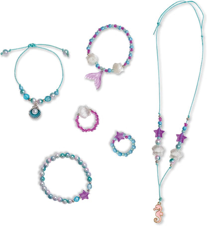 Janod - 6 sieraden om te maken - Zeemeerminnenthema - de sieradenworkshops - creatieve vrijetijdsset voor kinderen - fijne motoriek en concentratie leren - vanaf 6 jaar - J09126