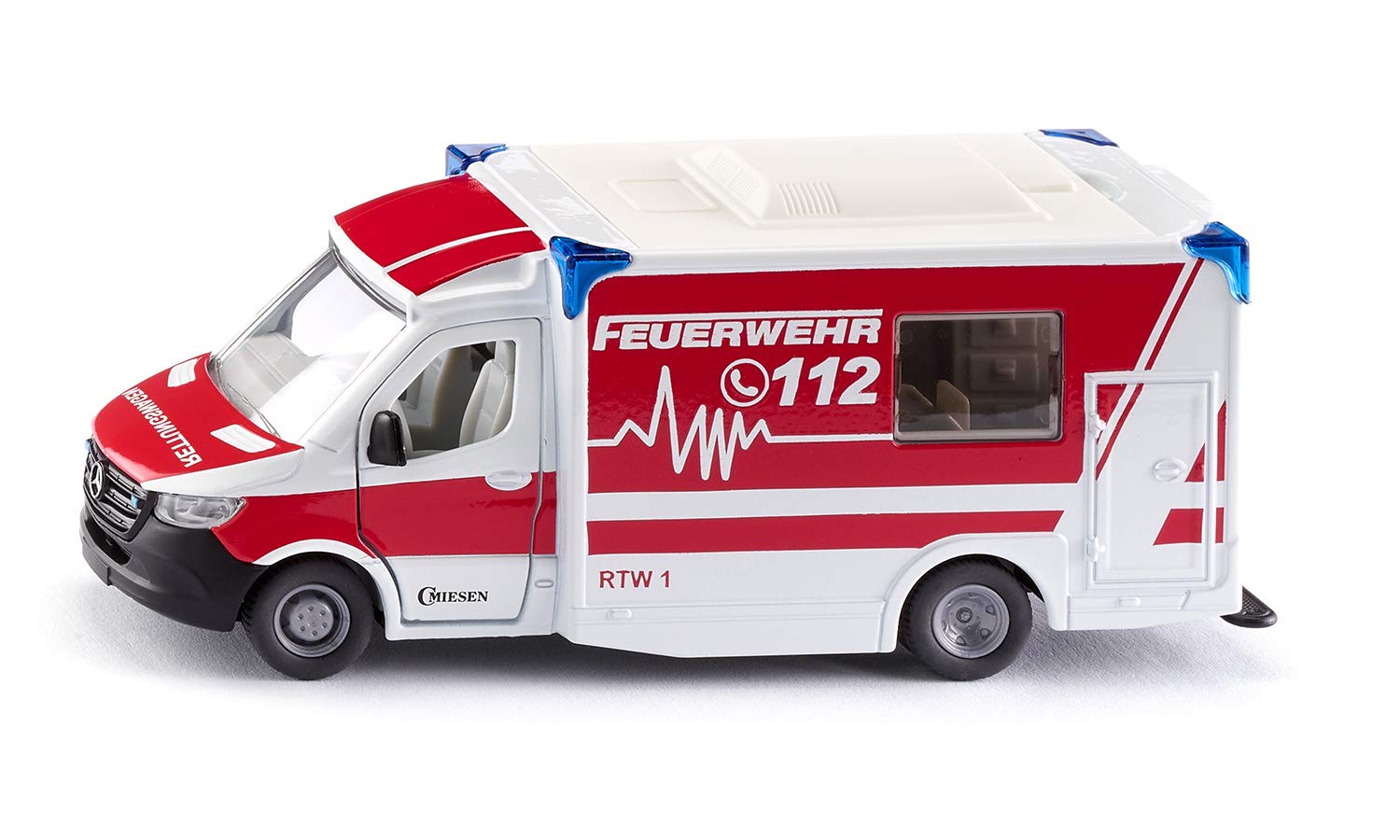 siku 2115, Mercedes-Benz Sprinter Miesen type C Ambulance, 1:50, Metal,Plastic, Red,White, Removable roof, Incl. stretcher and spine board Single