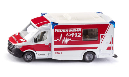 siku 2115, Mercedes-Benz Sprinter Miesen type C Ambulance, 1:50, Metal,Plastic, Red,White, Removable roof, Incl. stretcher and spine board Single