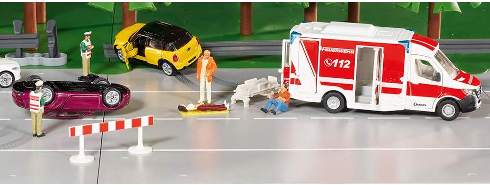 siku 2115, Mercedes-Benz Sprinter Miesen type C Ambulance, 1:50, Metal,Plastic, Red,White, Removable roof, Incl. stretcher and spine board Single