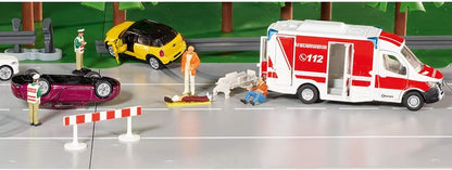 siku 2115, Mercedes-Benz Sprinter Miesen type C Ambulance, 1:50, Metal,Plastic, Red,White, Removable roof, Incl. stretcher and spine board Single