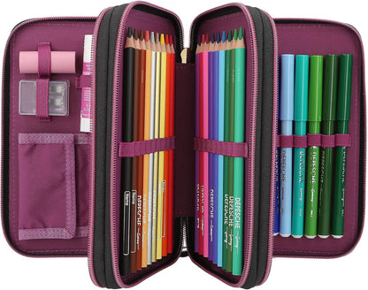 Depesche 13017 TOPModel Rebel Kitty - Filled 3-Compartment Pencil case in Black, with Model Motif, Glitter and Leo Fur, Pencil case with Crayons, Ruler, Scissors and Much More.