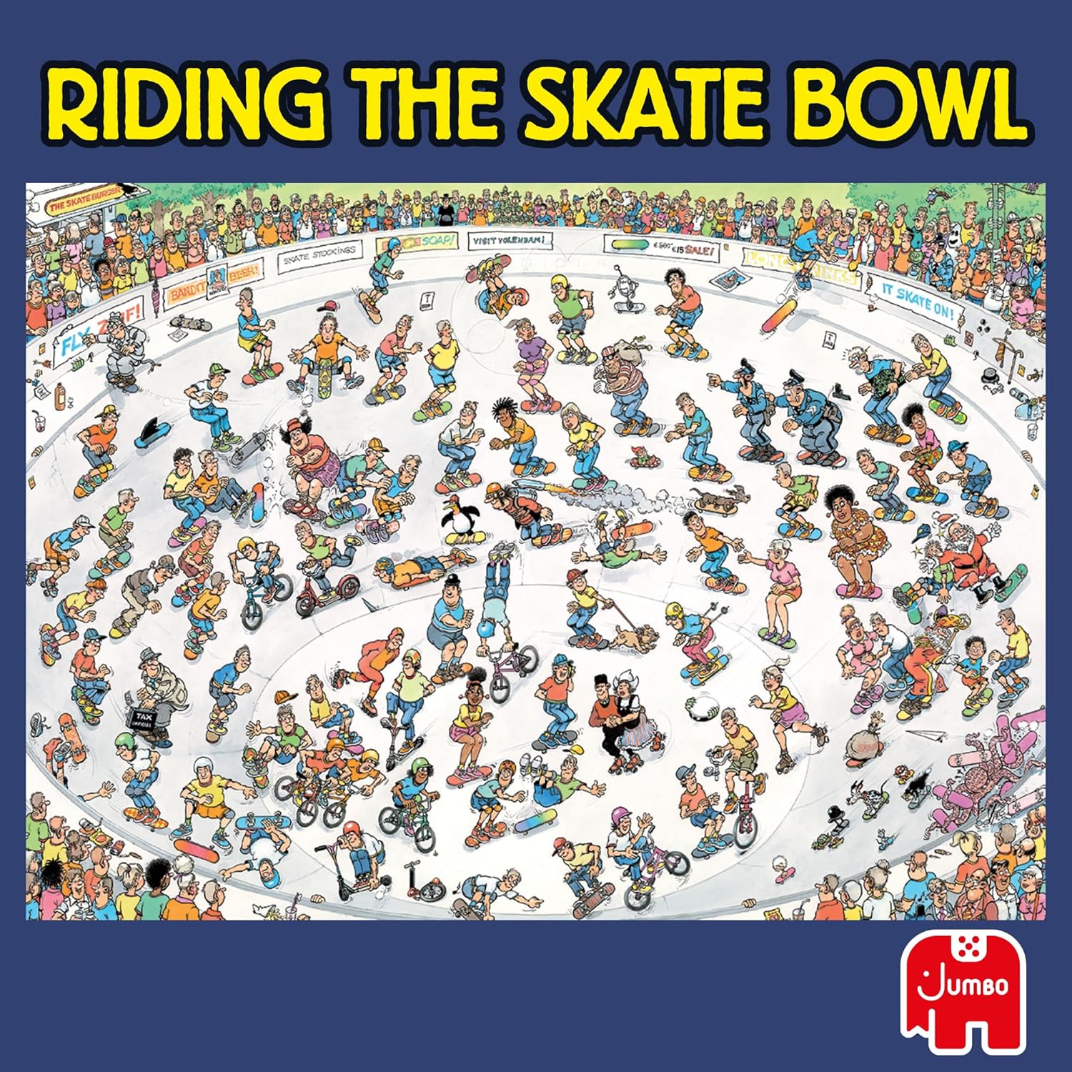 Jumbo Jan Van Haasteren Riding the Skate Bowl - 1000-Piece Adults Comic Puzzle - Large Jigsaw Puzzle for Adults – 100 Percent Recycled Cardboard 1000-Piece Jigsaw - Dimensions 68 x 49 cm