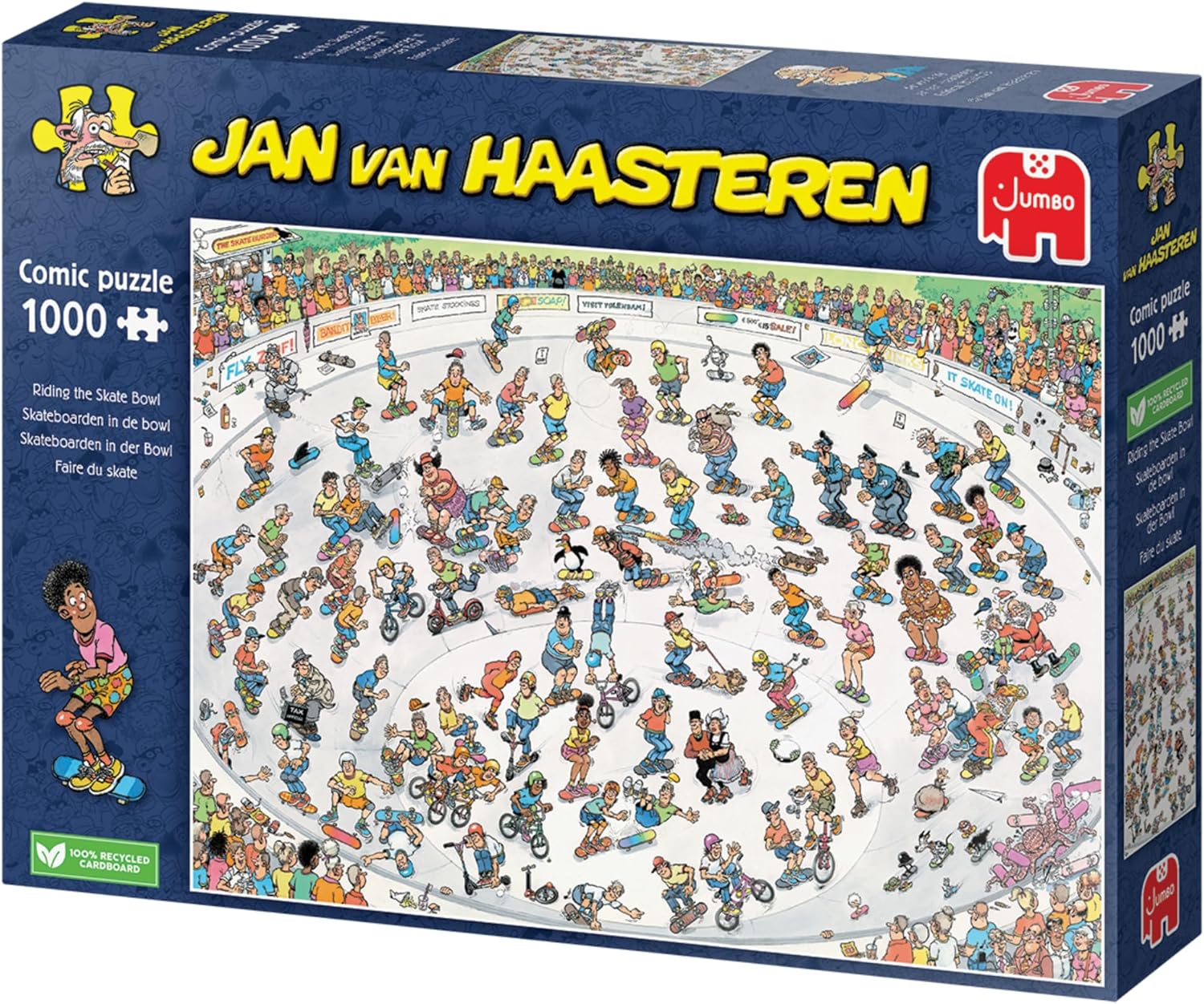 Jumbo Jan Van Haasteren Riding the Skate Bowl - 1000-Piece Adults Comic Puzzle - Large Jigsaw Puzzle for Adults – 100 Percent Recycled Cardboard 1000-Piece Jigsaw - Dimensions 68 x 49 cm