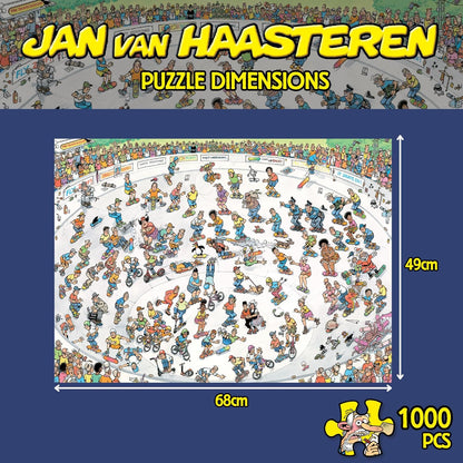 Jumbo Jan Van Haasteren Riding the Skate Bowl - 1000-Piece Adults Comic Puzzle - Large Jigsaw Puzzle for Adults – 100 Percent Recycled Cardboard 1000-Piece Jigsaw - Dimensions 68 x 49 cm