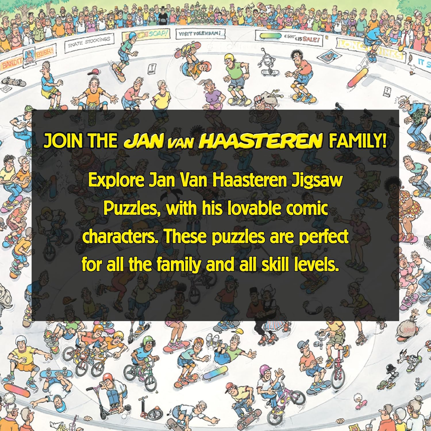 Jumbo Jan Van Haasteren Riding the Skate Bowl - 1000-Piece Adults Comic Puzzle - Large Jigsaw Puzzle for Adults – 100 Percent Recycled Cardboard 1000-Piece Jigsaw - Dimensions 68 x 49 cm