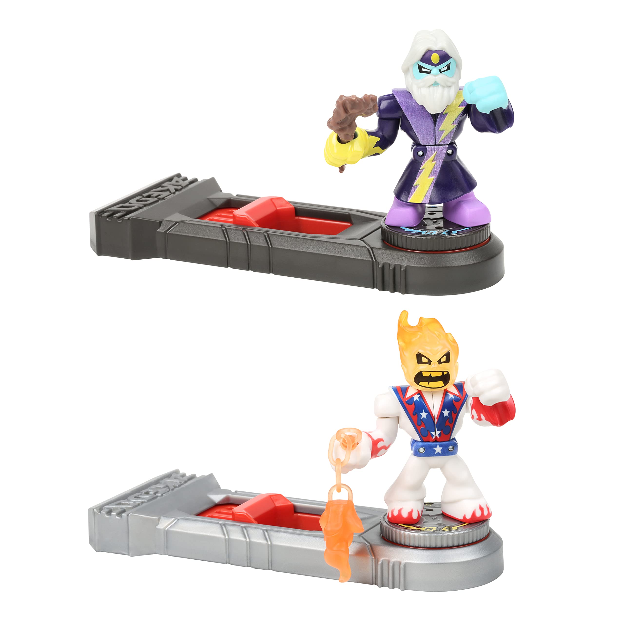Akedo 14258 EA Ultimate Arcade Warriors Versus Pack THUNDERWIND VS BURNOUT Mini Battling Action Figures Ready, Fight, Split Strike, Multicolor