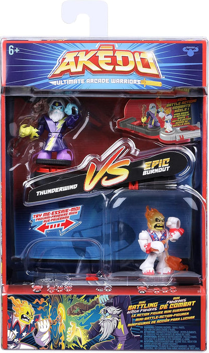 Akedo 14258 EA Ultimate Arcade Warriors Versus Pack THUNDERWIND VS BURNOUT Mini Battling Action Figures Ready, Fight, Split Strike, Multicolor