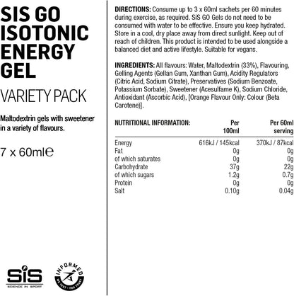 GO Isotonic Gel Variety Pack - Single Box of 7 Gels - Mixed