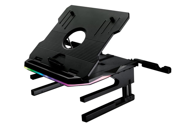 Surefire Portus X2 Gaming Laptop Stand, 360° Notebook Stand Height Adjustable with RGB Lighting, Holder for Laptops with 10, 17.3 Inches, Tablet Riser with Ventilation for the Desk