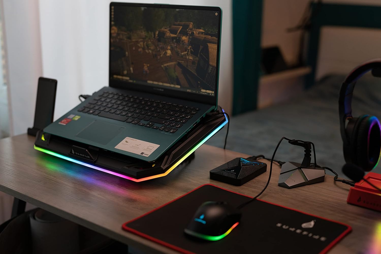 SureFire Bora X1 Gaming Laptop Cooling Pad, Laptop Cooler for Laptops up to 17 Inches, Adjustable Fan Speed, More Power, RGB Lighting