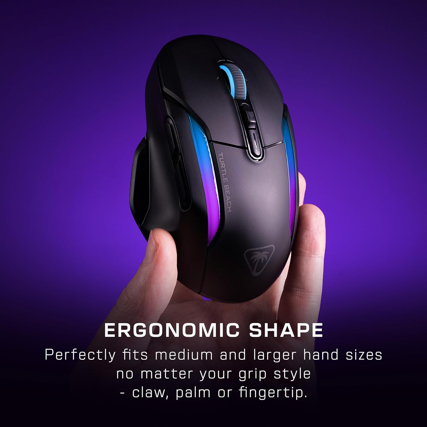 Turtle Beach Kone II Air Wireless RGB Gaming Mouse, 350-Hr Rechargeable Battery, 26000 DPI Optical Sensor, 100M Click Optical Switches, 21 Customizable Inputs, Ergonomic, 4D Scroll Wheel – Ash Black