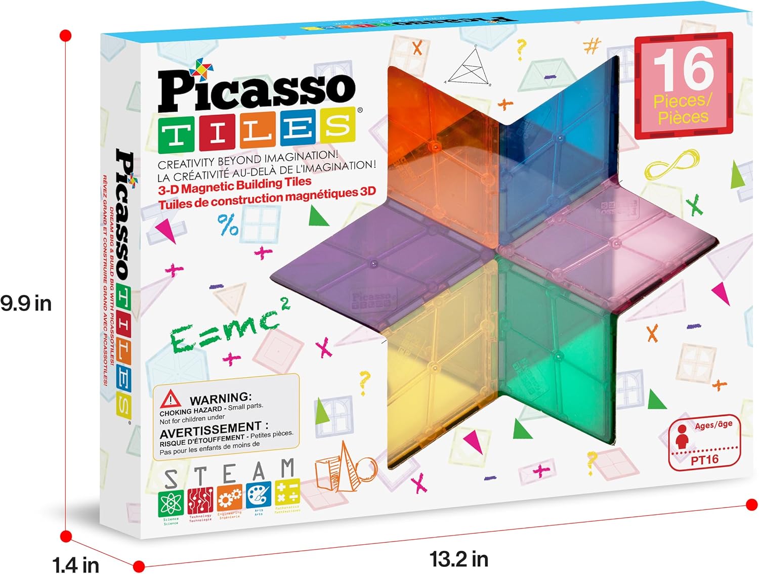 PicassoTiles Magnetic Building Block Set Geometry Shape Magnet Tiles Construction Toy STEM Learning Kit Educational Playset Playboard Pretend Play Stacking Blocks Child Brain Development PT16