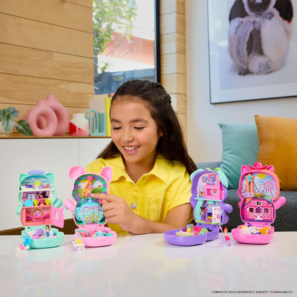 Polly Pocket Gatito marinero Estuche, conjunto de juego y muñecos, juguete de viaje con 1 muñequita, gatitos, comida y accesorios de moda, JCR37