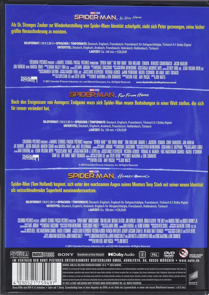Spider-Man: Homecoming, Far From Home, No Way Home (3 DVDs