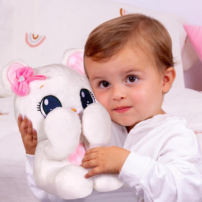 PEEKAPETS Weißer PLÜSCHBÄR, der mit seinen Tatzen Kuckuck spielt, wenn man auf seinen Bauch drückt – Flauschiges Geschenk für Babys und Kinder ab 18 Monaten