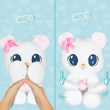 PEEKAPETS Weißer PLÜSCHBÄR, der mit seinen Tatzen Kuckuck spielt, wenn man auf seinen Bauch drückt – Flauschiges Geschenk für Babys und Kinder ab 18 Monaten