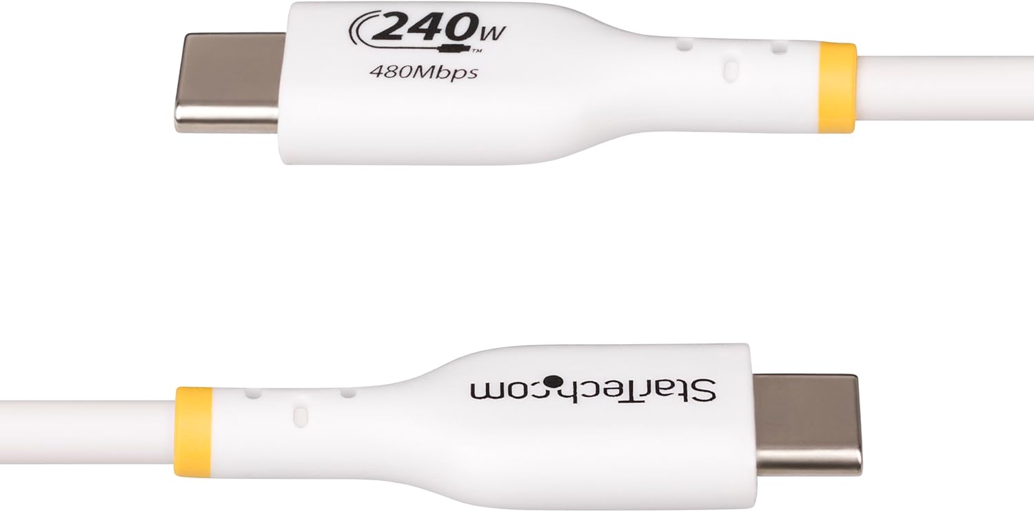 StarTech.com 4m White USB-C Charging Cable, USB-IF Certified USB C Cable, 240W PD, USB 2.0 Type-C Laptop Charger Cord, M/M