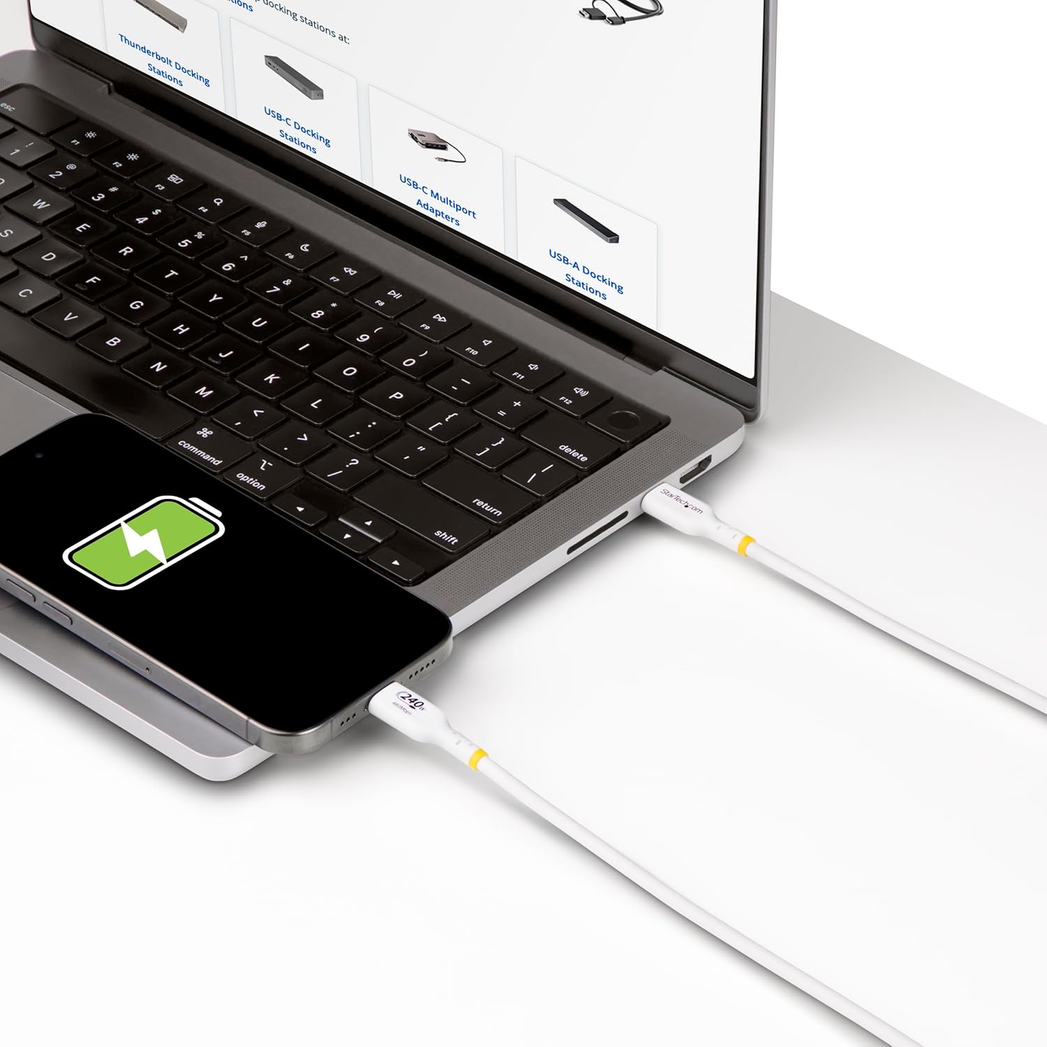 StarTech.com 4m White USB-C Charging Cable, USB-IF Certified USB C Cable, 240W PD, USB 2.0 Type-C Laptop Charger Cord, M/M