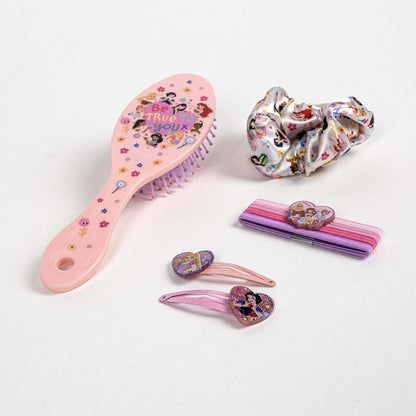 Las Princesas Beauty Set – Includes 1 Brush, 2 Hairpins, 4 Scrunchies and 1 Fabric Scrunchie – Multicoloured – Inspired by the Princesses – Original Product Designed in Spain
