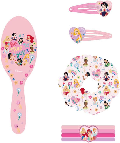 Las Princesas Beauty Set – Includes 1 Brush, 2 Hairpins, 4 Scrunchies and 1 Fabric Scrunchie – Multicoloured – Inspired by the Princesses – Original Product Designed in Spain