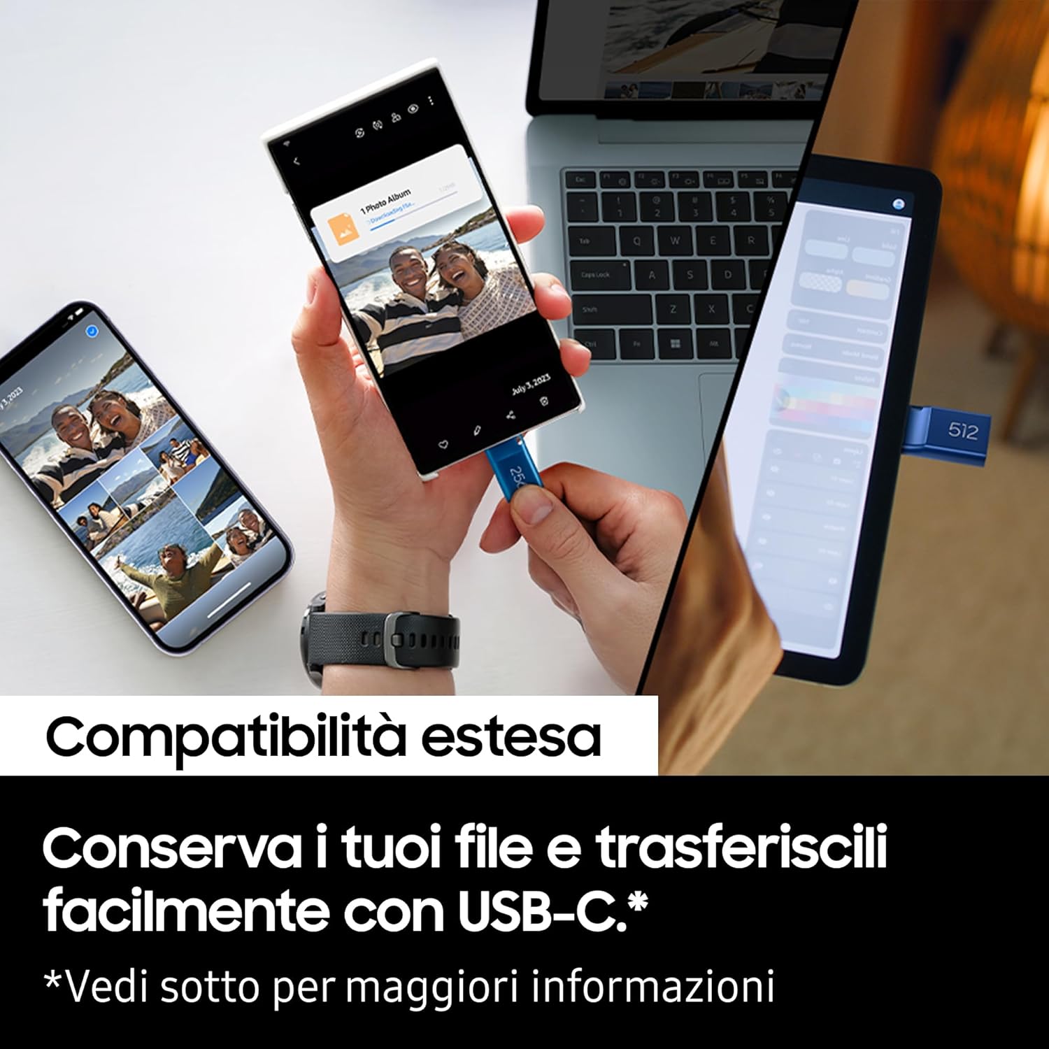 Samsung USB Flash Drive, USB-C 512GB, 400MB/s Sequential Reading, USB 3.2 Gen 1, Compatible with PC, Laptops, Tablets and Smartphones, Blue