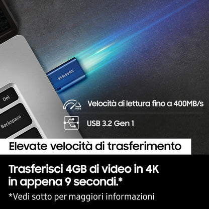 Samsung USB Flash Drive, USB-C 512GB, 400MB/s Sequential Reading, USB 3.2 Gen 1, Compatible with PC, Laptops, Tablets and Smartphones, Blue
