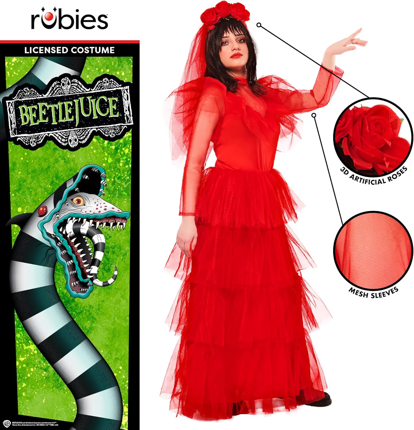 Rubies Official Beetlejuice Lydia Wedding Dress, Adult Costume, Womens Fancy Dress