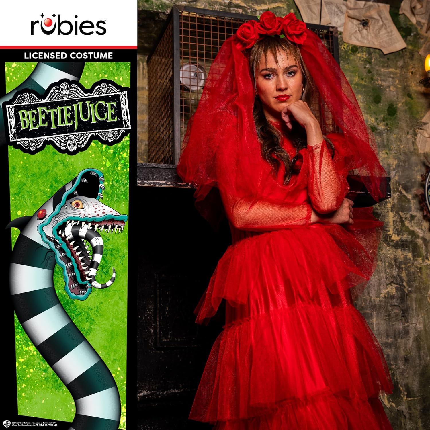 Rubies Official Beetlejuice Lydia Wedding Dress, Adult Costume, Womens Fancy Dress