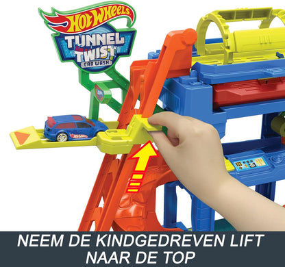 Hot Wheels City “Let's Race - ¡a correr!” Netflix -Túnel de lavado con giros Pista para coches de juguete, incluye 1 vehículo color shifter, +4 años (Mattel HTN80