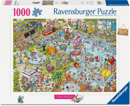 Ravensburger Puzzle 12001164 - Ray Nicholson: Der Pool - 1000 Teile Comic-Puzzle, humorvoll und detailreich illustriert, für Puzzlefans ab 14 Jahren