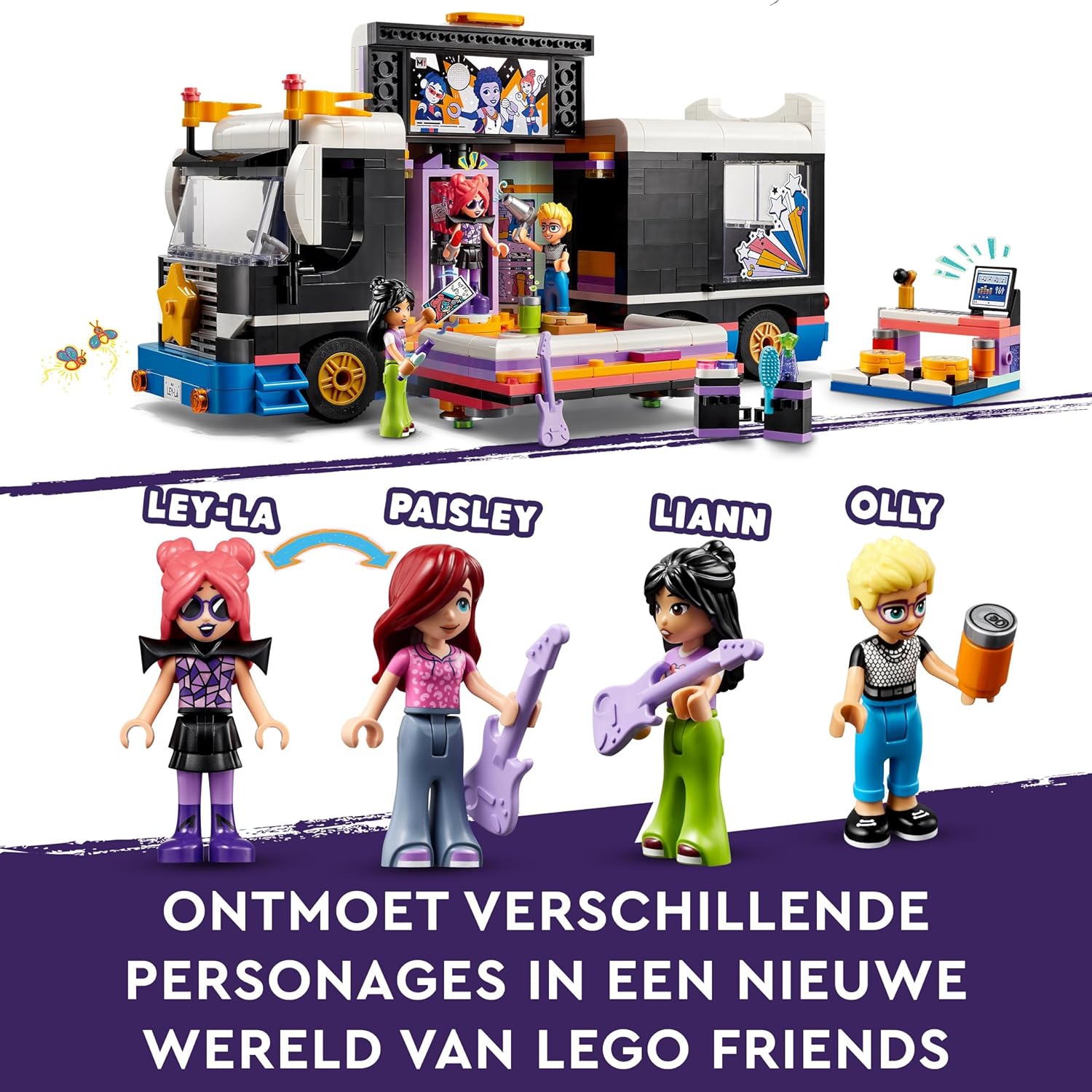 LEGO Friends Pop Star Music Tour Bus Toy for 8 Plus Year Old Girls, Boys and Kids, Vehicle Building Kit with 4 Mini-Doll Characters for Musical Adventures, Gift Idea 42619