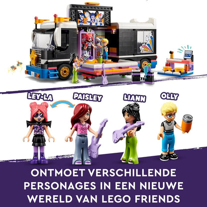 LEGO Friends Pop Star Music Tour Bus Toy for 8 Plus Year Old Girls, Boys and Kids, Vehicle Building Kit with 4 Mini-Doll Characters for Musical Adventures, Gift Idea 42619